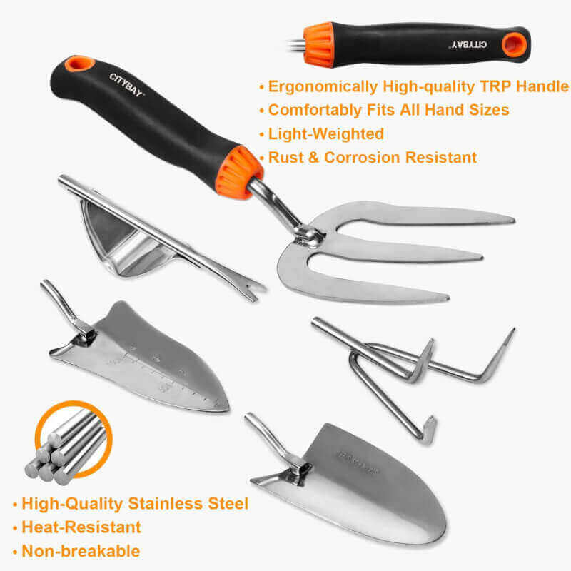 Citybay Garden Tools Set, 10 Pcs Stainless Steel Heavy Duty Gardening Tools Set with Folding Saw, Garden Hand Tools Starter Kit, Landscaping Tools, Gardening Tools Gift Sets for Women and Men