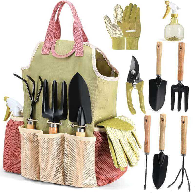 Complete Garden Tool Kit Comes With Bag  Gloves,Garden Tool Set with Spray-Bottle Indoors  Outdoors - Durable Garden Tools Set Ideal Tool Kit Gifts for Women  Men, Set of 10