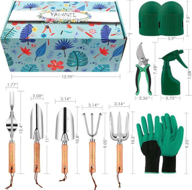 Garden Tools Set, YAUNGEL Gardening Tools Heavy Duty Stainless Steel Gardening Supplies Hand Tools with Wooden Handle, Storage Tote Bag, Ideal Gardening Gifts for Women and Men