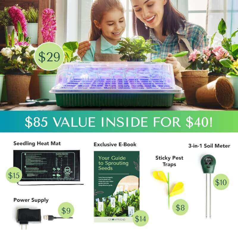 GROWFRIEND Upgraded Seed Starter Tray with Grow Lights and Heat Mat, 3-in-1 Soil Meter,  Sticky Gnat Traps, 40-Cell Seed Growing Tray, Germination  Plant Propagation Station for Indoor Plants