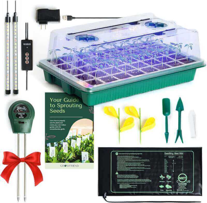 GROWFRIEND Upgraded Seed Starter Tray with Grow Lights and Heat Mat, 3-in-1 Soil Meter,  Sticky Gnat Traps, 40-Cell Seed Growing Tray, Germination  Plant Propagation Station for Indoor Plants