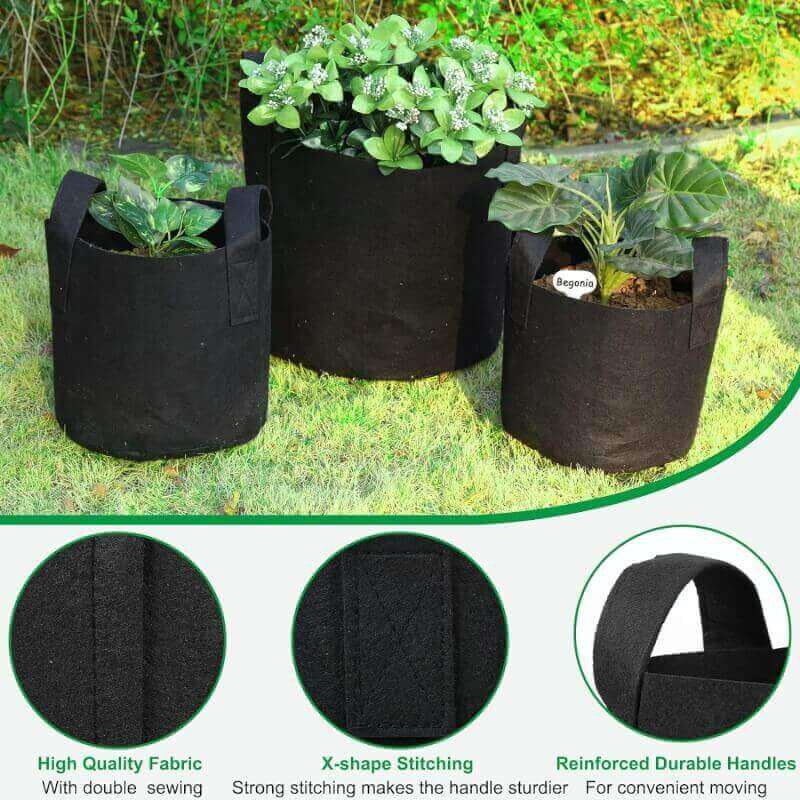 JERIA 12-Pack 10 Gallon, Vegetable/Flower/Plant Grow Bags, Aeration Fabric Pots with Handles (Black), Come with 12 Pcs Plant Labels