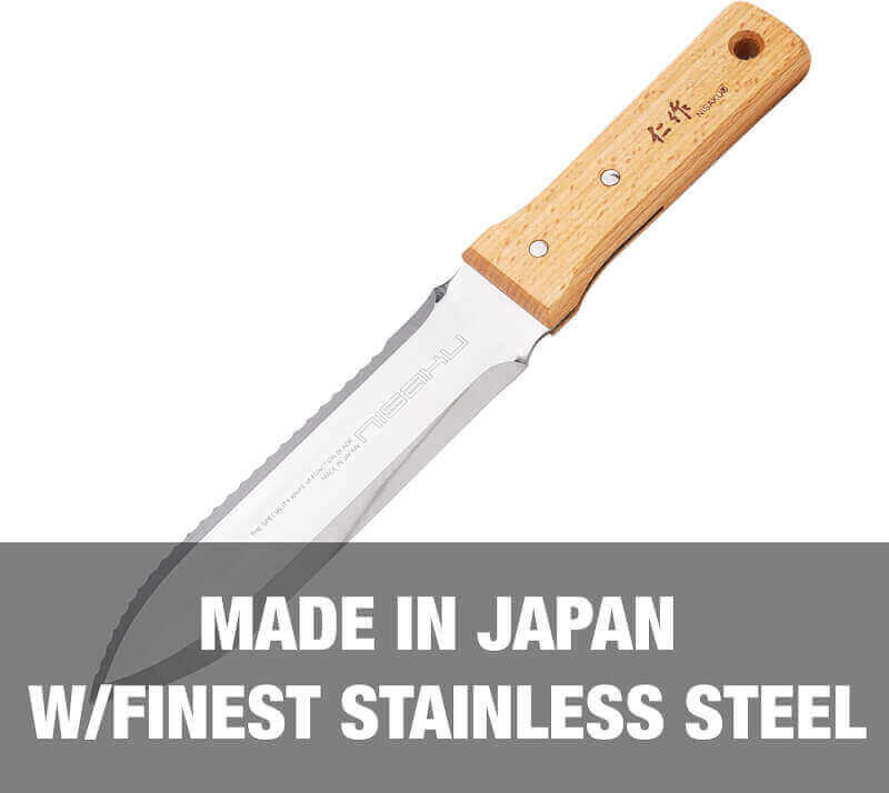 NISAKU NJP650 The Original Hori Hori Namibagata Japanese Stainless Steel Weeding Knife, 7.25-Inch Blade