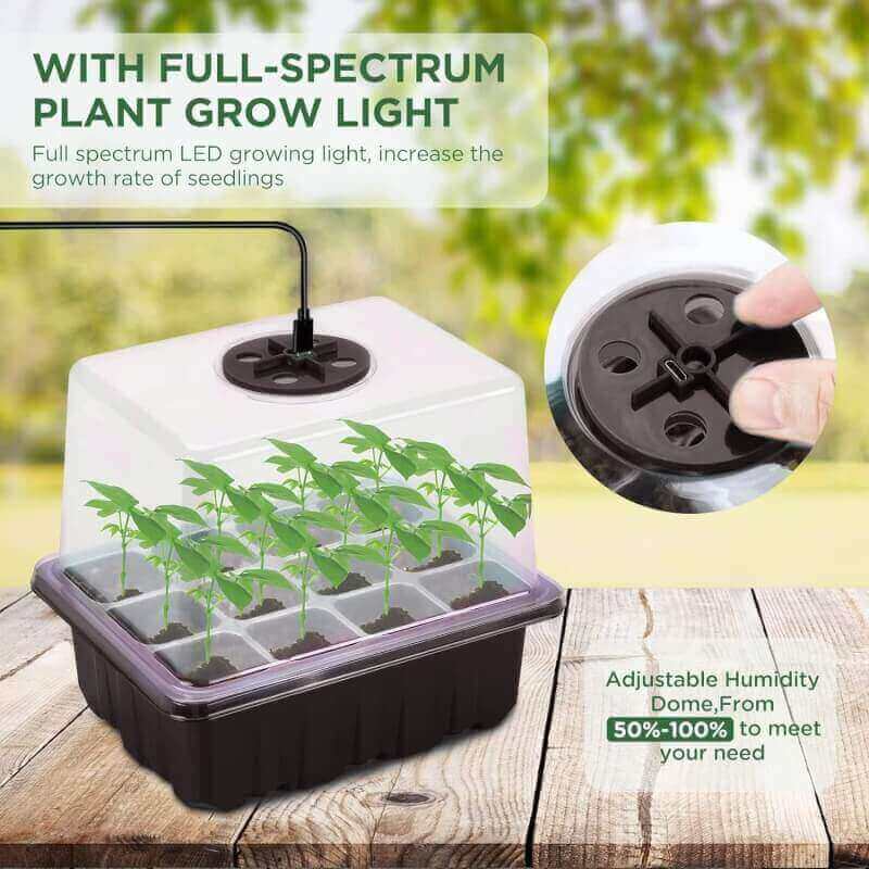 Seedfactor Seed Starter Tray with Light, 6PCS Seed Starter Kit with Grow Light, Seedling Starter Trays with Humidity Domes, Covers Height 3.9, Indoor Gardening Plant Germination Trays