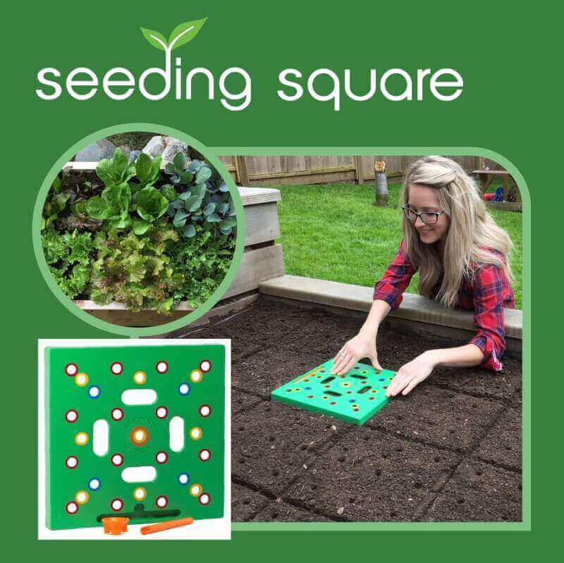 Seeding Square – Seed Spacer Tool for Maximum Harvest, Organized Plants  Less Weeds – Square Foot Garden – Includes: Color Coded Seed Template  Magnetic Dibber/Seed Ruler/Seed Spoon  Planting Guide