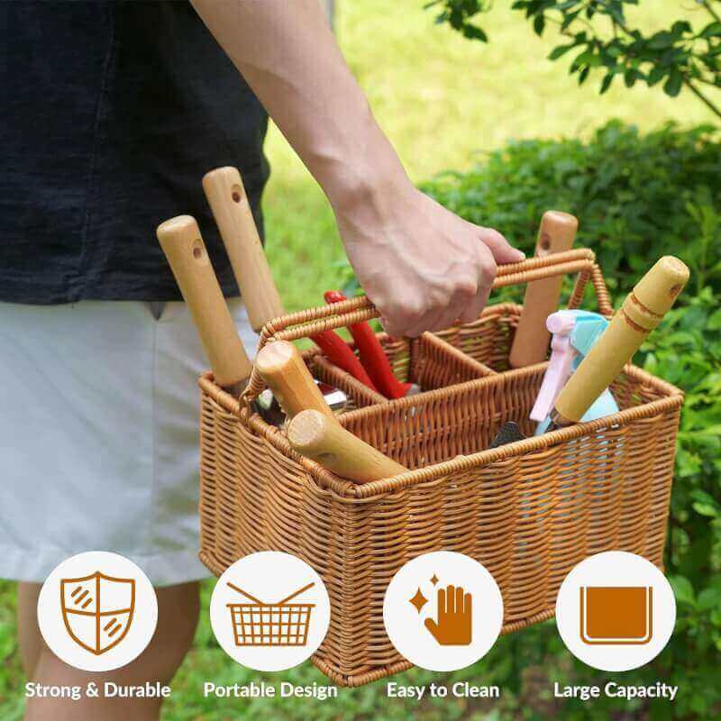 SOLIGT Gardening Hand Tools with Basket – Garden Tool Set with Pruning Shears, Cultivator, Gloves – Heavy-Duty Stainless Steel Gardening Tools with Wood Handle – Gardening Gifts for Women Men