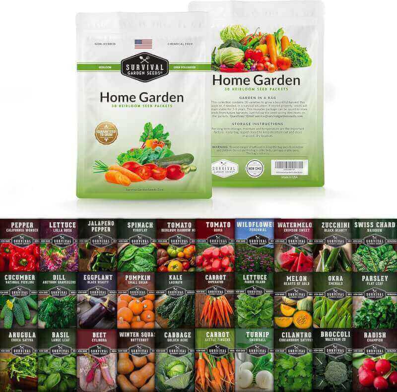 Survival Garden Seeds Home Garden Vegetable, Fruit  Herb Seed Bank Kit - 30 Pack - 18,500+ Non-GMO Heirloom Seeds Per Seed Vault - Grow Your Own Survival Food - Essential Emergency Preparedness Gear
