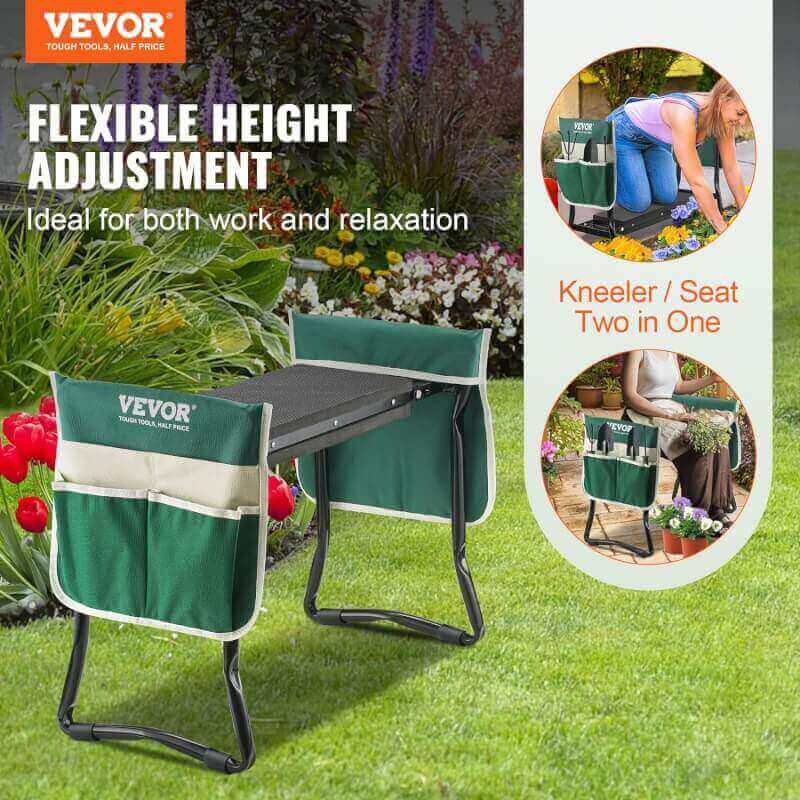 VEVOR Folding Garden Kneeler and Seat Heavy Duty, Widened 8 EVA Foam Pad, Portable Garden Stool with Tool Bags, Gardening Bench to Relieve Knee  Back Pain, Great Gifts for Seniors, Women, Parents