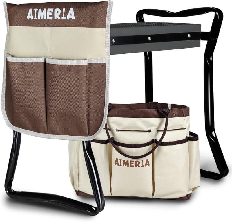 Aimerla Foldable Garden Kneeler Seat Heavy Duty [Upgraded Widened Thick Kneeling Pad] Durable Garden Stool with Large Garden Tool Bags with Pockets - Portable Garden Bench Gardening Gifts for Parents