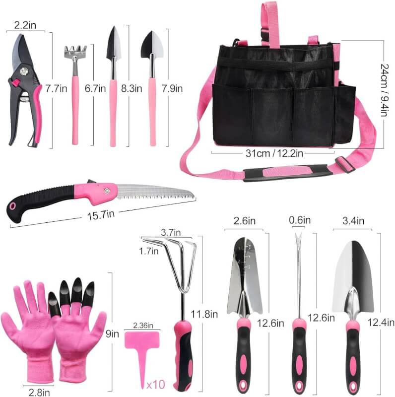 Garden Tool Set, YZNlife Garden Tools Set for Women, 16 Pieces Stainless Steel Heavy Duty Gardening Tools with Non-Slip Rubber Grip and Garden Bag for Gardening Work