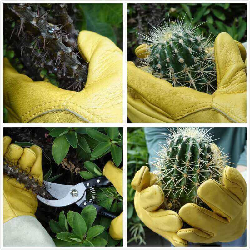 GLOSAV Gardening Gloves Thorn Proof for Rose Pruning  Cactus Trimming, Long Leather Garden Gloves for Women  Men (Medium)