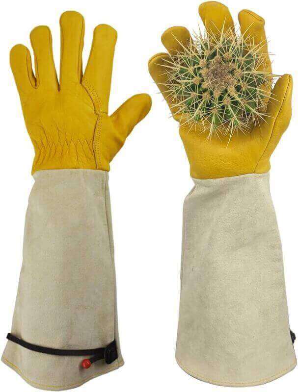 GLOSAV Gardening Gloves Thorn Proof for Rose Pruning  Cactus Trimming, Long Leather Garden Gloves for Women  Men (Medium)