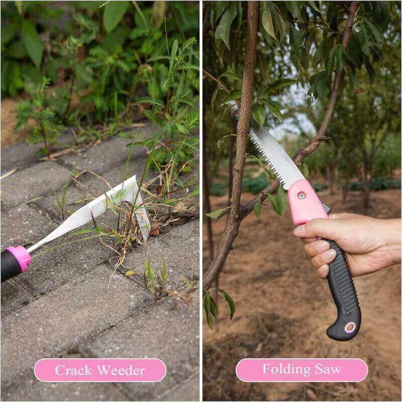 HLWDFLZ Pink Garden Tool Set Gardening Gifts for Women - 24PCS Heavy Duty Garden Tools with Detachable Storage Bag, Succulent Tool Set, Weeder