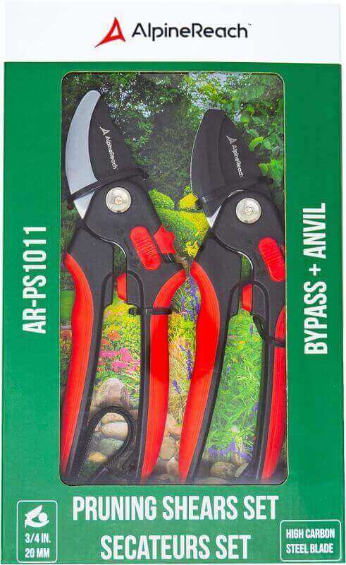 AlpineReach Pruning Shears Set Bypass and Anvil for Gardening, Sharp Ergonomic Pruners, Adjustable Soft Handle for Small  Large Hands, Heavy Duty High Carbon Steel Blade, Secateurs, Gift Box