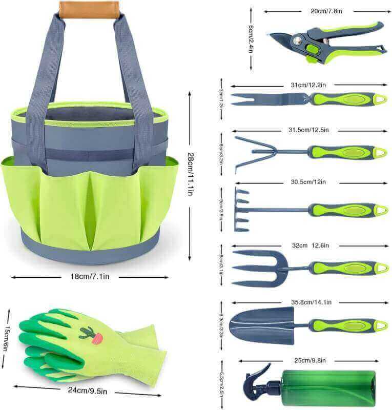 Altdorff Garden Tools, 9 Pieces Steel Hand Tools Heavy Duty with Tote Bag, Must-Have Garden Tool Set, Gardening Set Women Gift, Gardening Planting Tool Set Organizer