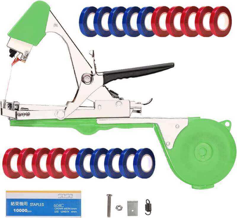 DrRobor Plant Tying Machine Tomato Tape Tool with 21 Rolls of Tape and 1 Box of Staple for Garden Vegetable Grape Cucumber Pepper
