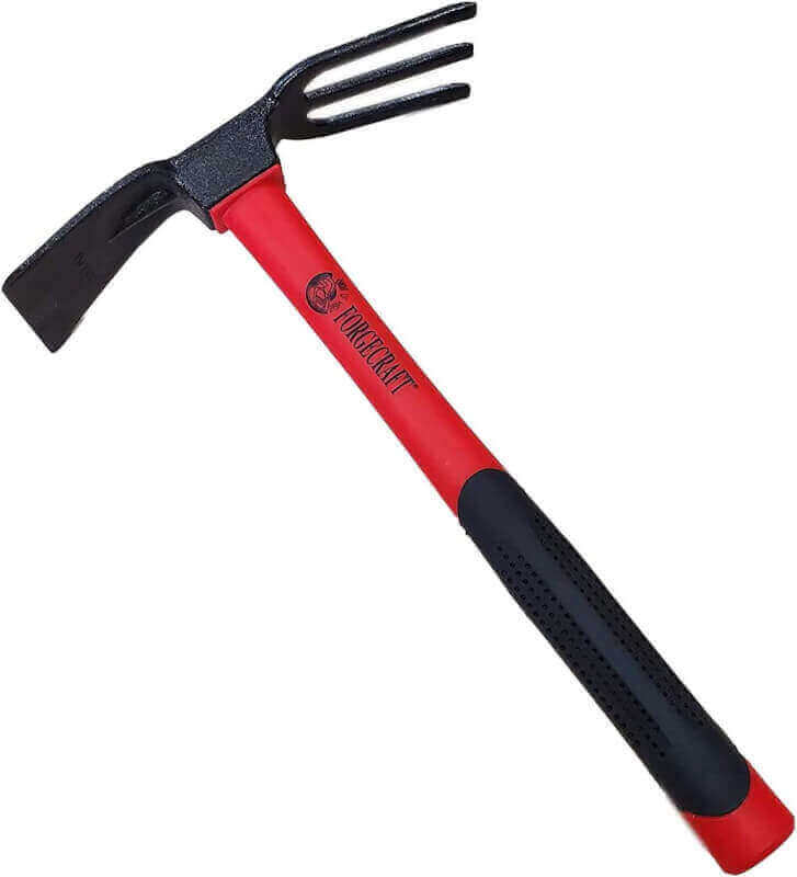 Forgecraft USA 3 Prong Cultivator W/Fiberglass Handle Adze Hoe with Fork, Dual Headed Weeding Tool