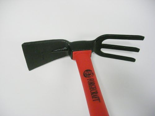 Forgecraft USA 3 Prong Cultivator W/Fiberglass Handle Adze Hoe with Fork, Dual Headed Weeding Tool