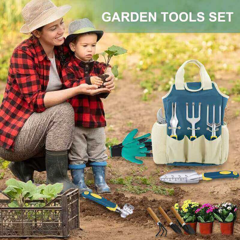 GardenHOME 11 PCs Garden Tools Set, Premium Aluminium Alloy Durable Gardening Tools with Tote Bag and Succulent Tools, Ergonomic and Non-Slip Handle, Gardening Gifts for Women Men Kids