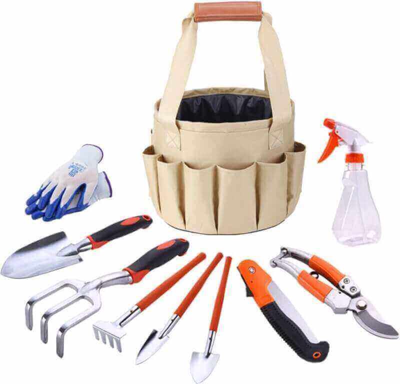 Gardening Tools Set of 10 Pieces, Garden Tools Set Bag, Waterproof Tool Bucket Ideal Gardening Hand Tools Set for Women Man