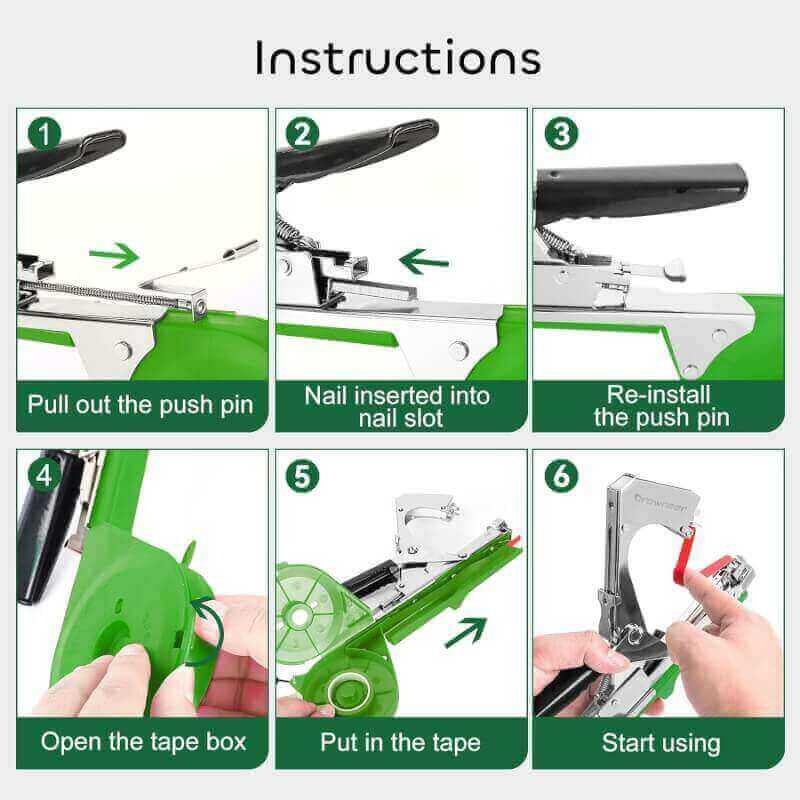 GROWNEER Plant Tying Machine, Plant Tapener, Tape Gun, Garden Tape Tool with 16 Rolls of Tapes and 1 Box of Staple for Grapes, Raspberries, Tomatoes, Vining Vegetables, Flower Planting(Green)
