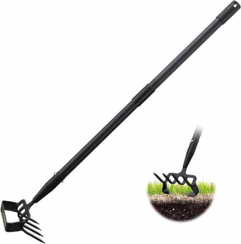 Hoe Garden Tool for Weeding,Stirrup Hoe and 4 Tines Rake 2-in-1 Gardening Tool,Long Handle Hula Hoe for Garden,Lawn,Vegetable Garden Loose Soil,Weeding and Planting…