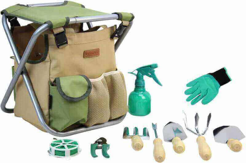 INNO STAGE 10 Piece Gardening Hand Tools Set with Garden Storage Tote Bag and Seat-Best Garden Tools Kit Organizer Valentines Day Gifts