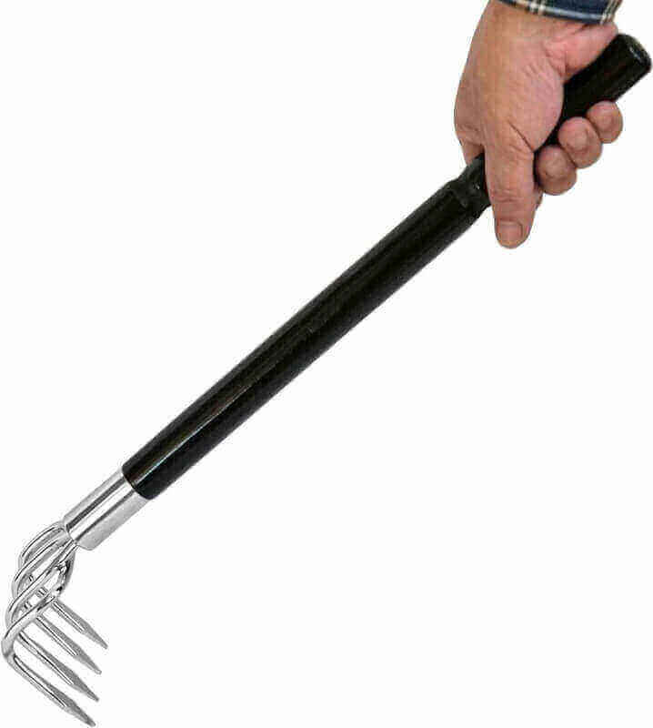 Japanese Garden Rake Cultivator Long Handle 19 Heavy Duty Japanese Steel 4 Claw Wood Handle, Made in Japan, Hand Cultivator Tool for Digging, Weeding, Cultivating, Silver