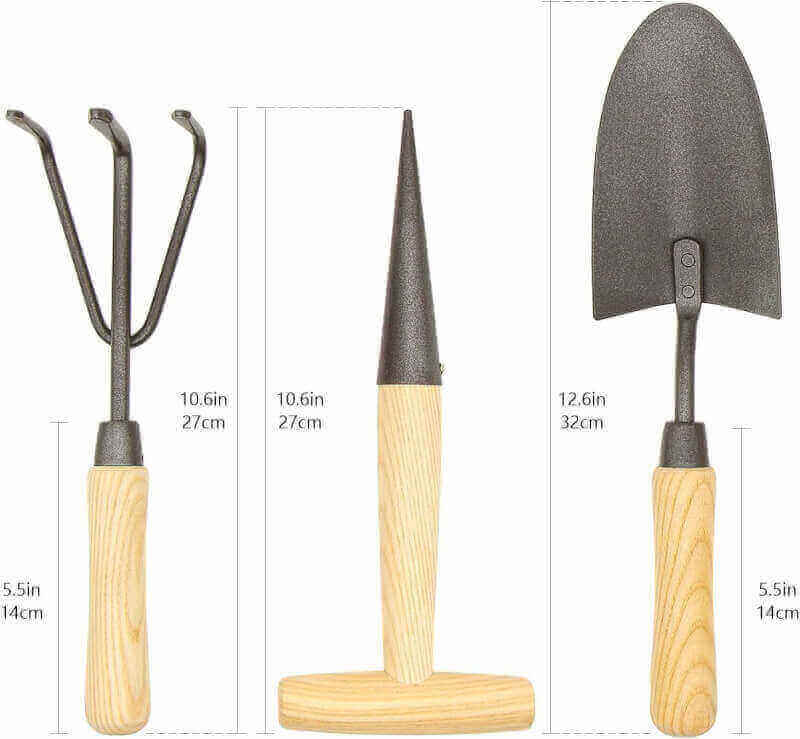 Japanese Gardening Tools Set, 6 Pcs Garden Tools Set, Black Painted Stainless Steel Heavy Duty Gardening Tools Kit, Hand Trowel, Dibble, Hand Rake, Weeder, Transplanter and Hand Folk…