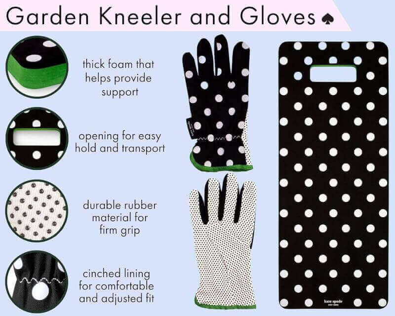 Kate Spade New York Garden Kneeler and Gardening Gloves for Women, Cute Garden Tool Set with Thick Kneeling Pad and Yard Gloves, Picture Dot