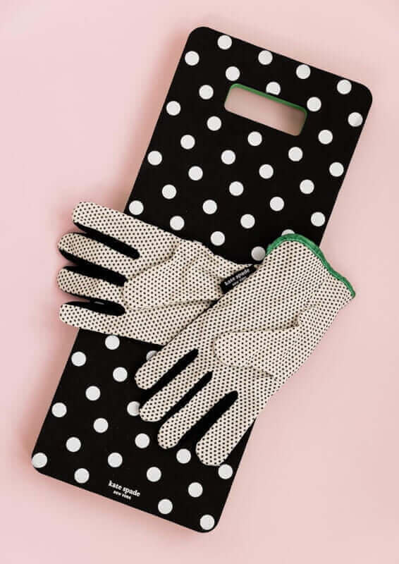 Kate Spade New York Garden Kneeler and Gardening Gloves for Women, Cute Garden Tool Set with Thick Kneeling Pad and Yard Gloves, Picture Dot