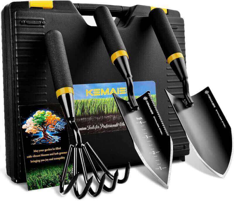 KEMAIER Heavy Duty Stainless Steel Garden Tool Set - Thoughtfully Crafted for Outdoor Patio Use, Ideal for Both Men and Women. Includes Gardening Trowel, Transplanting Shovel, and Hand Cultivators