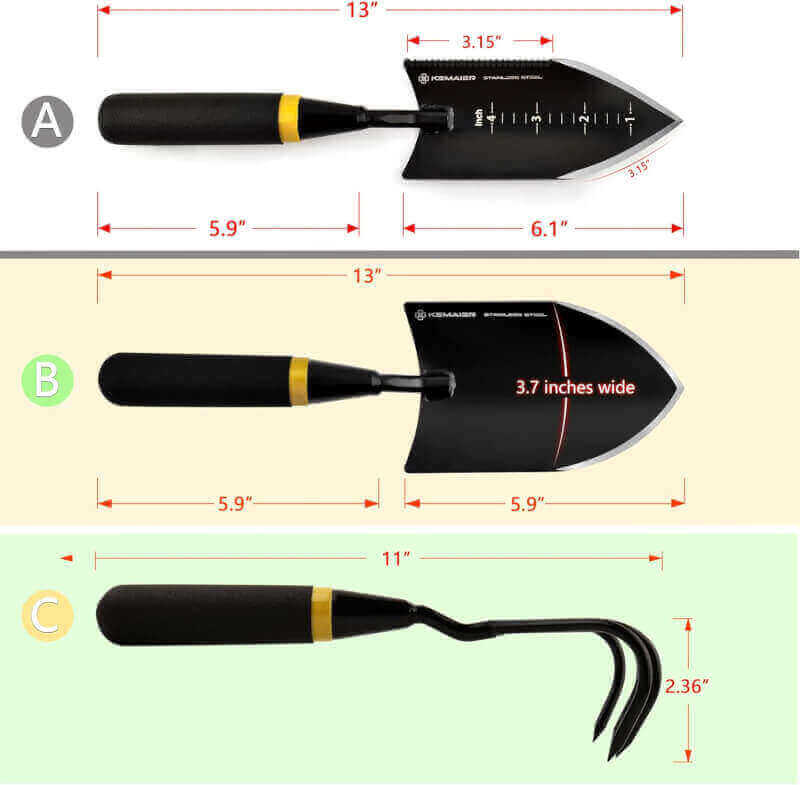 KEMAIER Heavy Duty Stainless Steel Garden Tool Set - Thoughtfully Crafted for Outdoor Patio Use, Ideal for Both Men and Women. Includes Gardening Trowel, Transplanting Shovel, and Hand Cultivators