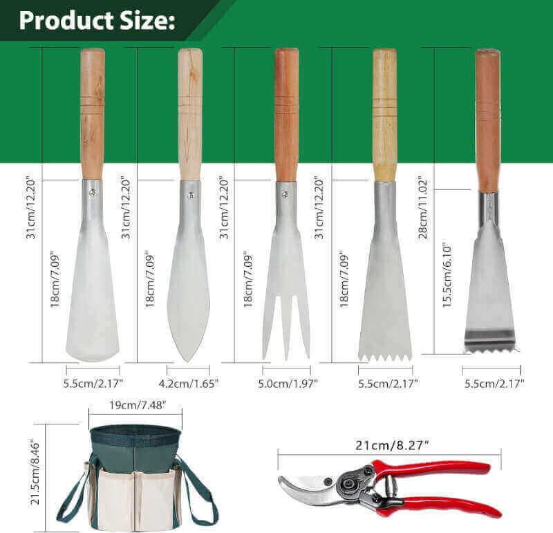 Makaduo Garden Tool Set with Bag 7 Piece Stainless Steel Heavy Duty Gardening Tools Set with Wood Handle Gardening Hand Tools kit with Pruning Shear for Planting Gardening Gift for Women Men
