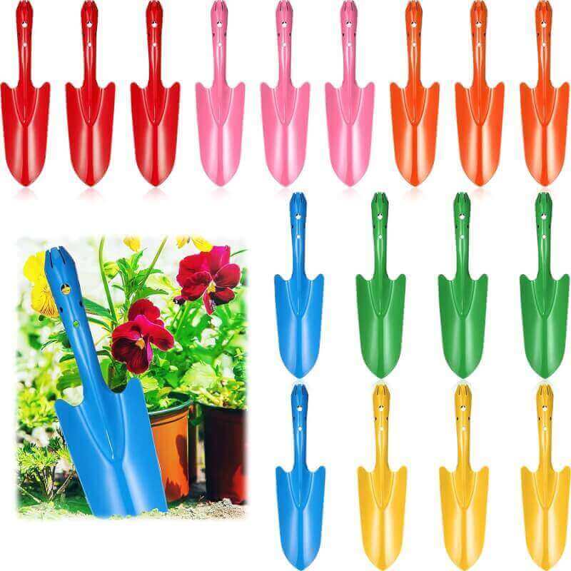 Mini Colorful Metal Hand Shovel Digging Trowel Set Transplanting Garden Shovel for Flower Soil Planting Succulent Kids Teens Women Men Gift Indoor Outdoor, 6 Colors (18 Pcs, 11 x 3 Inch)