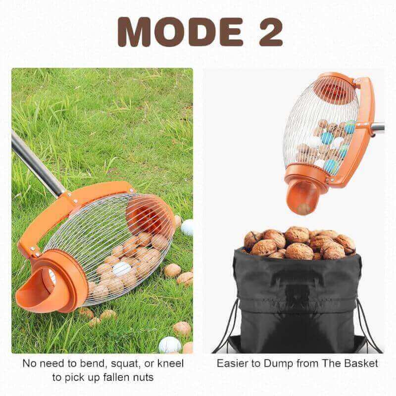 MomiBy Nut Gatherer, Objects Size 0.75 to 1.5; 1.5 Gallon, 2 Dump Way Large Rolling Acorn Picker Upper, Garden Walnut Picker Upper, Collector Ball Picker for Walnuts, Pecans, Chestnuts, Golf Ball