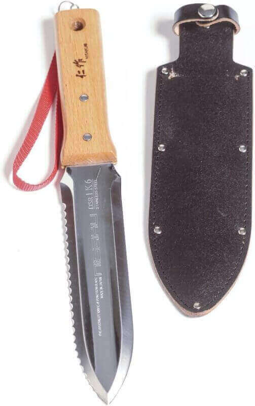 Nisaku NJP651 Hori Weeding  Digging Knife-Hardened HRC58 Edition, Authentic Tomita (Est. 1960) Japanese Stainless Steel, 7.25 Blade, Wood Handle, w/Premium Leather Sheath