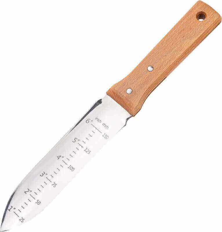 Nisaku NJP6510 Namibagata Hori Weeding  Digging Knife Japanese 7.25 Blade, 6-Inch, Includes Weather Resistant Hard Plastic Sheath, Stainless Steel/Wood Handle