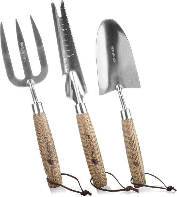 Oakenleaf 3 Piece Garden Hand Tool Set Extra Large Stainless Steel with Timber Handles Trowel Fork and Multitool