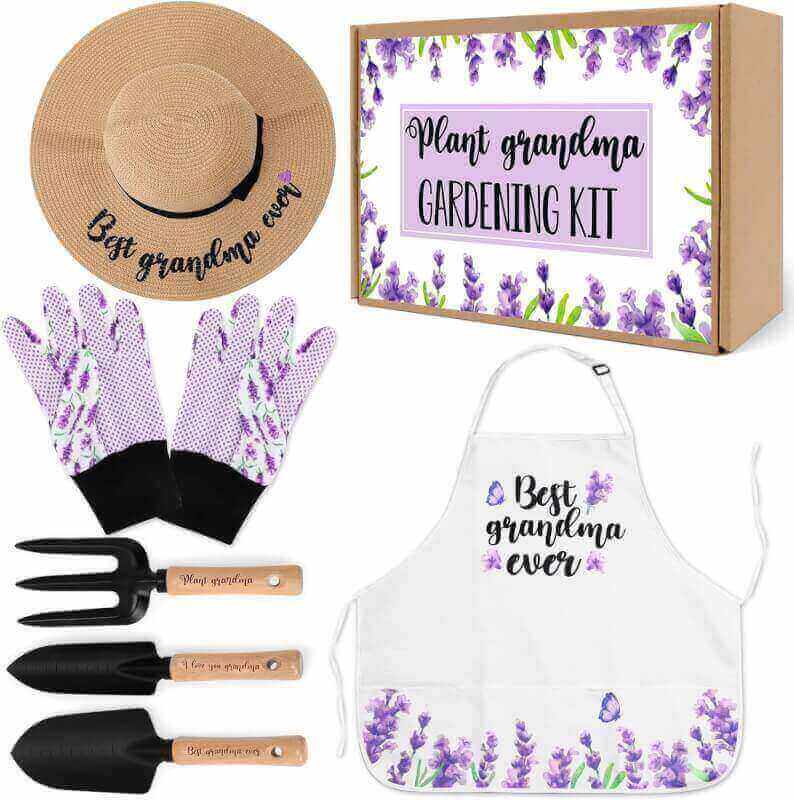 Percozzi Grandma Gifts Lavender Gardening Tools Kit Planting Hand Tools Straw Hat Floral Apron Glove Women Valentines Day for Her Grandmother Plant Lover Outdoor Yard Lawn Supplies