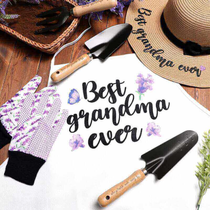 Percozzi Grandma Gifts Lavender Gardening Tools Kit Planting Hand Tools Straw Hat Floral Apron Glove Women Valentines Day for Her Grandmother Plant Lover Outdoor Yard Lawn Supplies