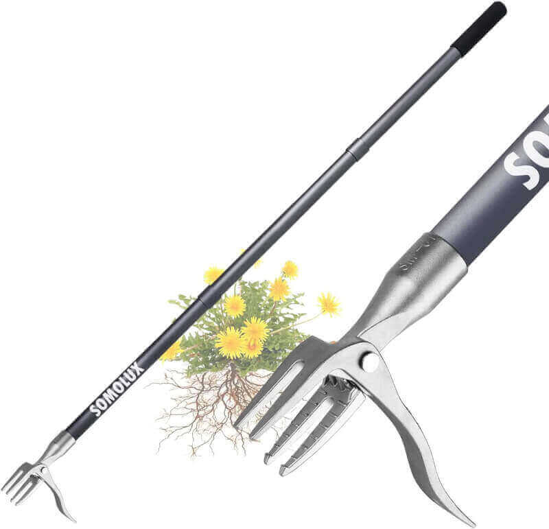 SOMOLUX 52 Weed Puller Stand-up Weeding Tool Heavy-Duty Stainless Steel Claw with Metal Handle Weeder for Gardening Weed Remover Tool for Lawn and Garden Without Bending or Kneeling (Lenth:52)