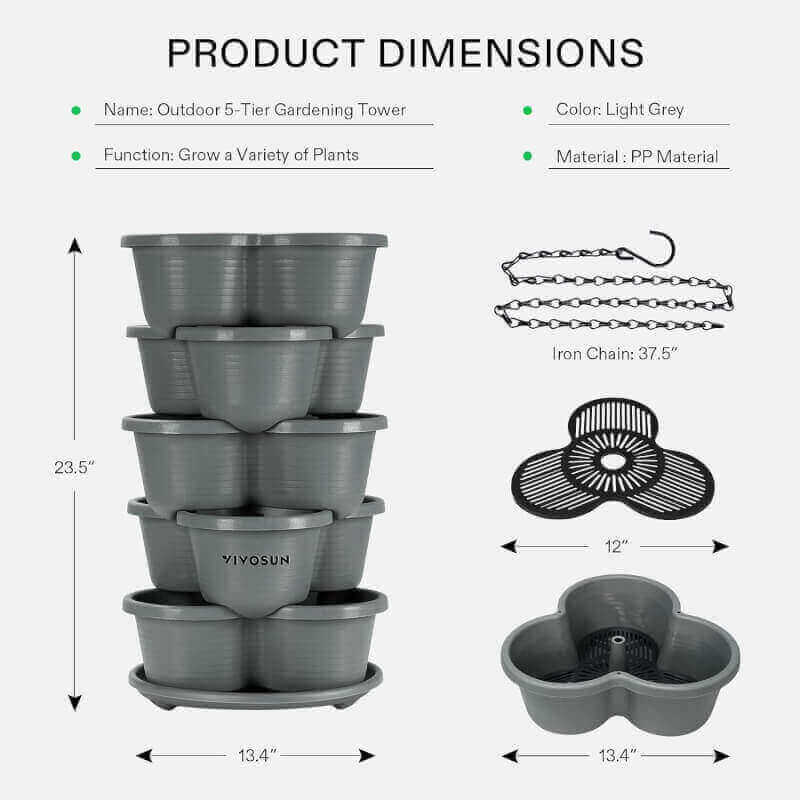 VIVOSUN 5 Tier Vertical Gardening Stackable Planter for Strawberries, Flowers, Herbs, Vegetables