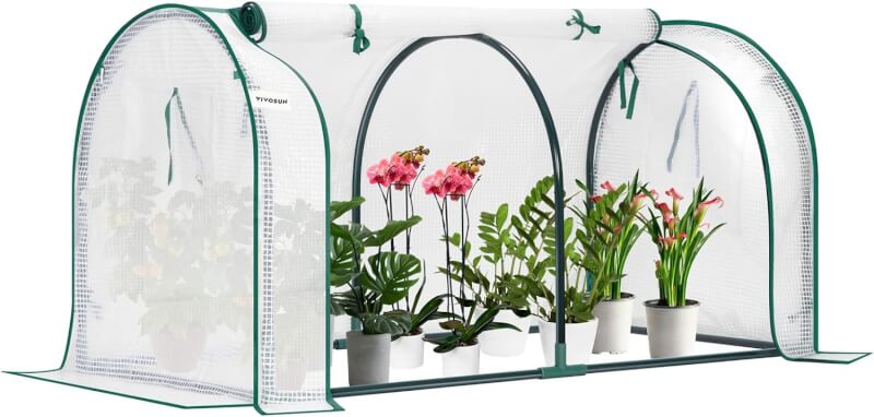 VIVOSUN 57x57x77-Inch Transparent Mini Walk-in Green House with Window and Anchor, Plant Garden Hot House 2 Tiers 8 Shelves, 4.7 x 4.7 x 6.4 FT