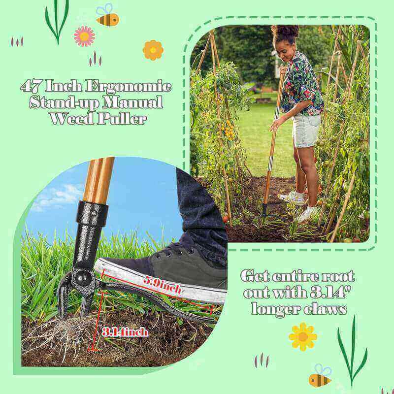 Weed Puller Tool, 47 Weed Puller Tool Stand up Heavy Duty, Long Handle Weeder with Non-Slip 4 Claw Steel Head Design, Manual Weeding Tool, Easily Weed Grass without Bending or Kneeling for Gardening