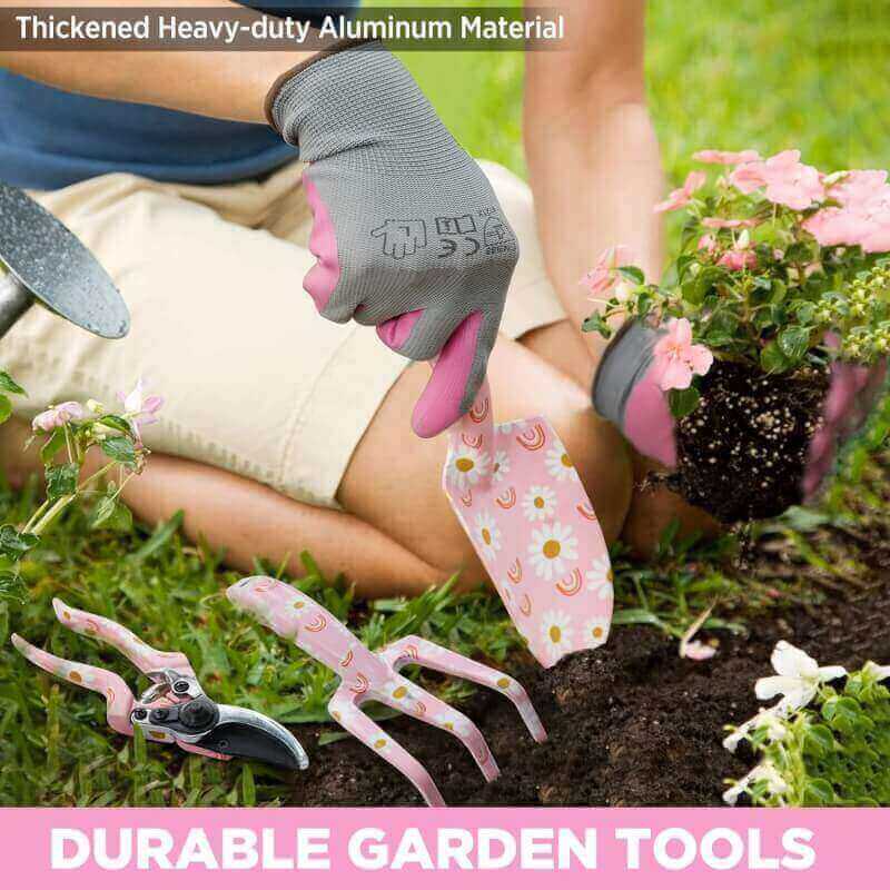 WORKPRO 5PCS Garden Tool Set， Aluminum Heavy Duty Gardening Tool Set with Garden Tool Bag, Outdoor Garden Hand Tools, Ideal Garden Tool Kit Gifts, Pink