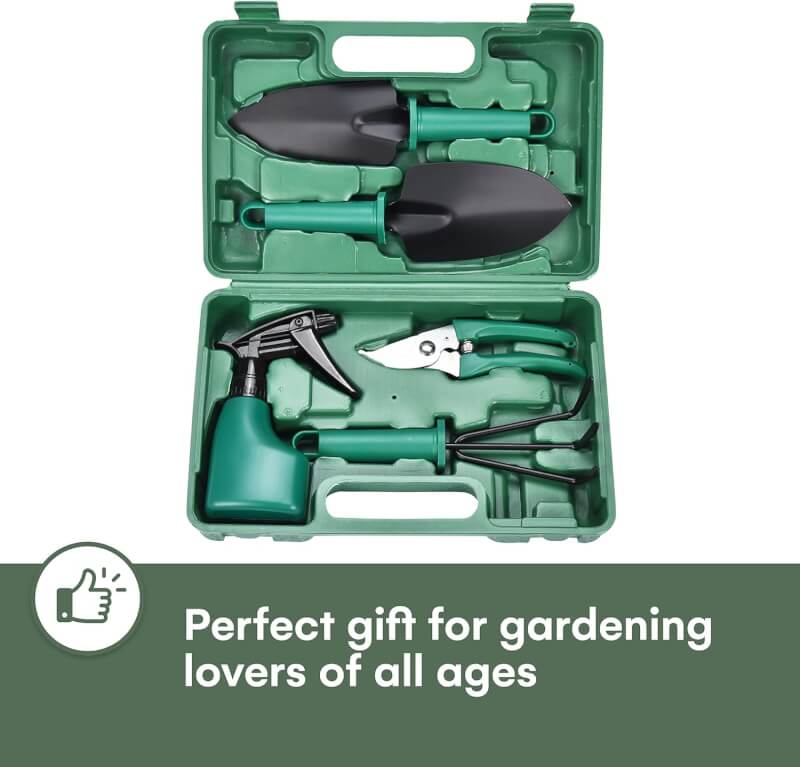 2wayz Garden Tool Set - 5-Piece Durable Gardening Hand Tools - 3x12x7-inch Gardening Kit with Portable Box and Carrying Case - Small Garden Planting Tools - Garden Essentials - Gift for Garden Lovers