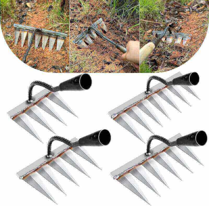 4Pcs Rake Iron Garden Hand Rake Tool Metal Heavy Duty Weeding Rake Iron Hoe Rake for Backyard Gardening Weeding Loosening Farm Planting - 4, 5, 6, 7 Tines