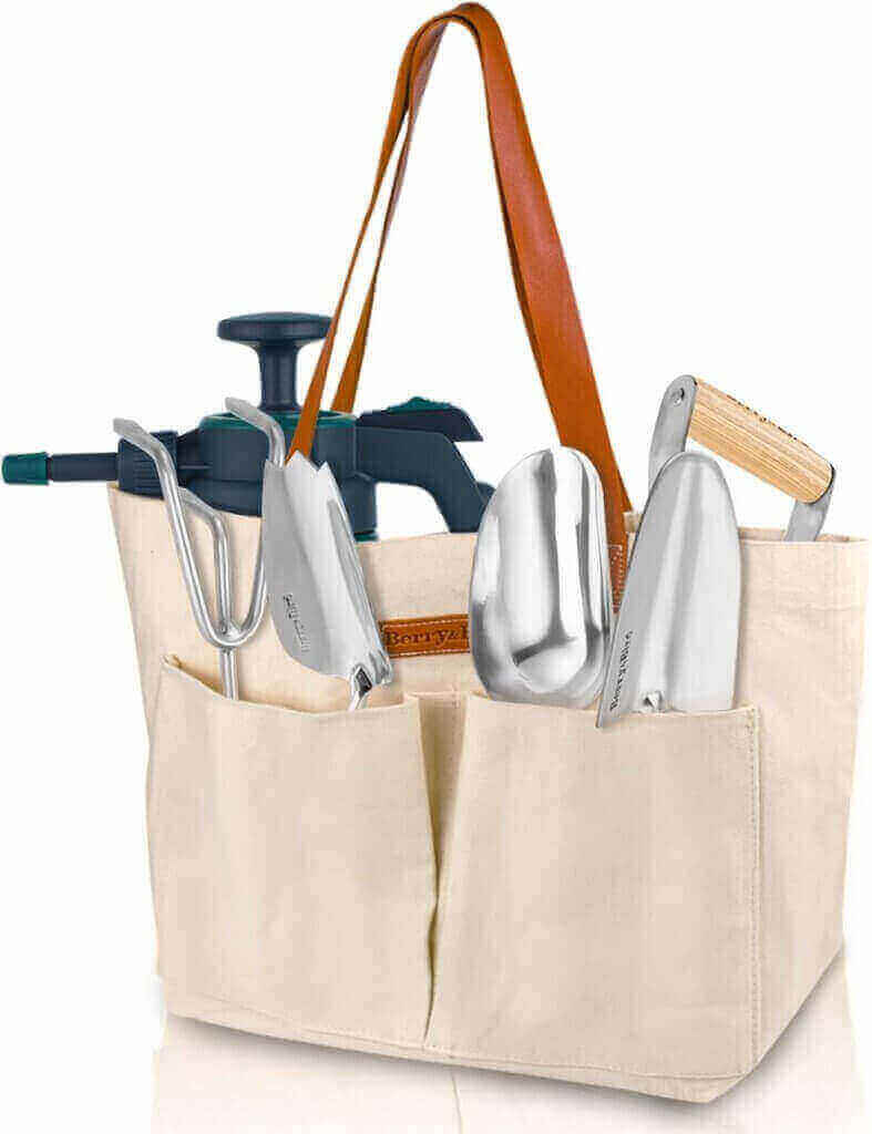 berrybird garden tool bag canvas garden tote with pockets wear resistant multi purpose tool storage bag home organizer g