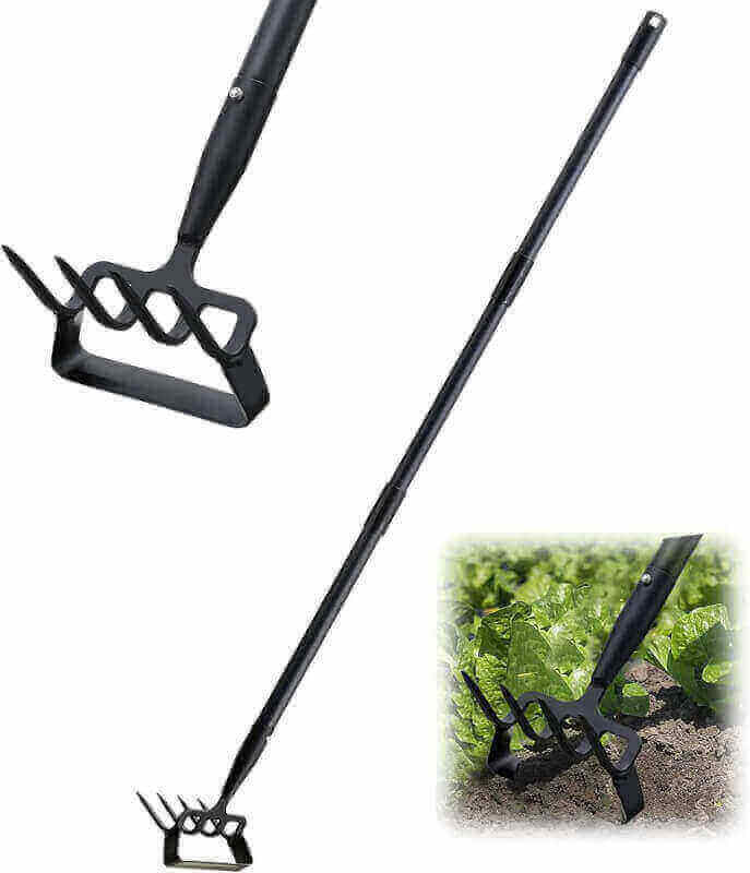 BsBsBest Hoe Garden Tools, 37-62 Inch Gardening Tools for Weeding, Stirrup Hoe Long Handle for Yard Weed Puller, Scuffle Hula Adjustable Weeding Loop Hoe for Lawn, Vegetable, Soil, Planting Black